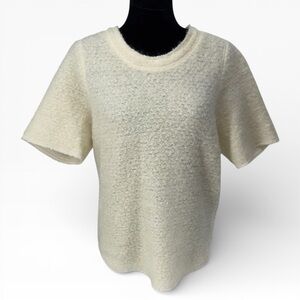 FAITH CONNEXION PARIS 14F1705T11 White Wool Curly Tees Short Sleeve Top Size S